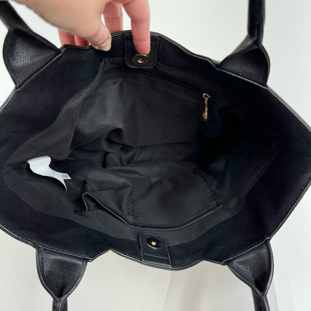 RACEL ZOE Natural Canvas Capri Tote Black Vegan Leather Trim Haohalden 15x4x12 - Picture 6 of 8